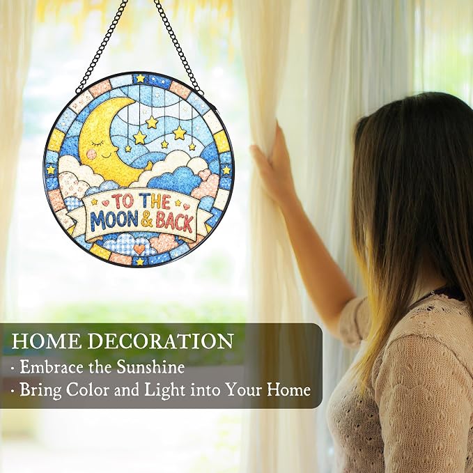 Moon and Star Stained Glass Window Hanging Suncatcher | to the Moon and Back - Image 3