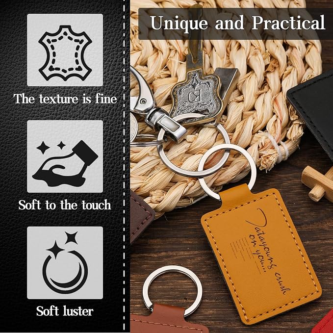 15 Pcs PU Leather Keychain, 6 Colors Leather Keychain Blanks Leather Key Fob Kit - Image 4