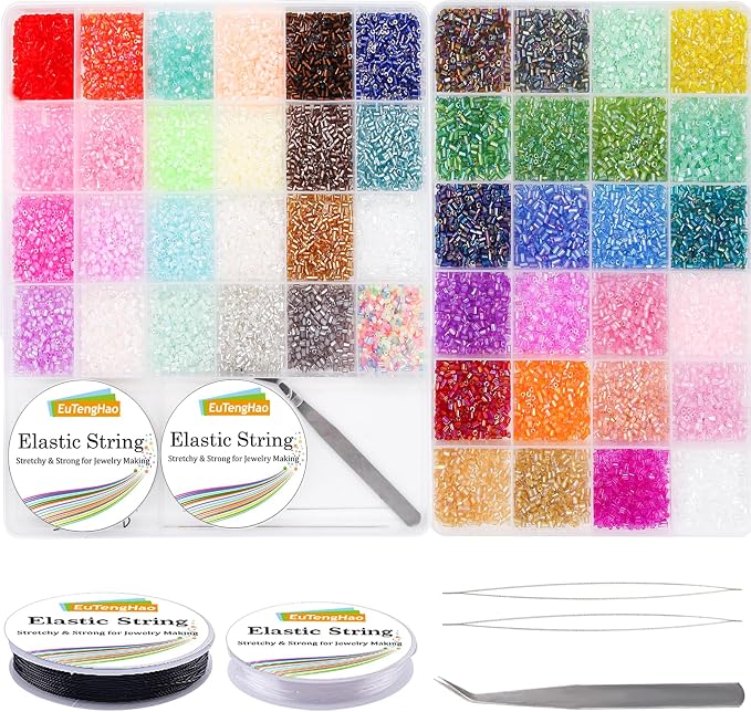 EuTengHao 16800pcs Tube Beads Kit Glass Bugle Seed Beads Small Craft Beads by EuTengHao