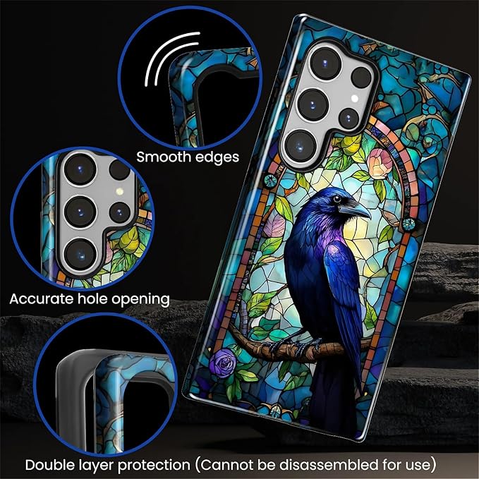 for Samsung Galaxy S24 Ultra Case, Crow Faux Stained Glass Pattern Glossy 2 in - Image 5