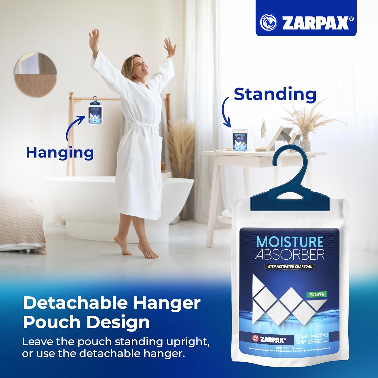 Moisture Absorber Sachets Activated Charcoal 7.5 oz/212g - Remove Excess Moisture In Air & Odor - Desiccant Dehumidifier for Closet, Drawer, Storage - Dampness & Humidity Control - Set of 20