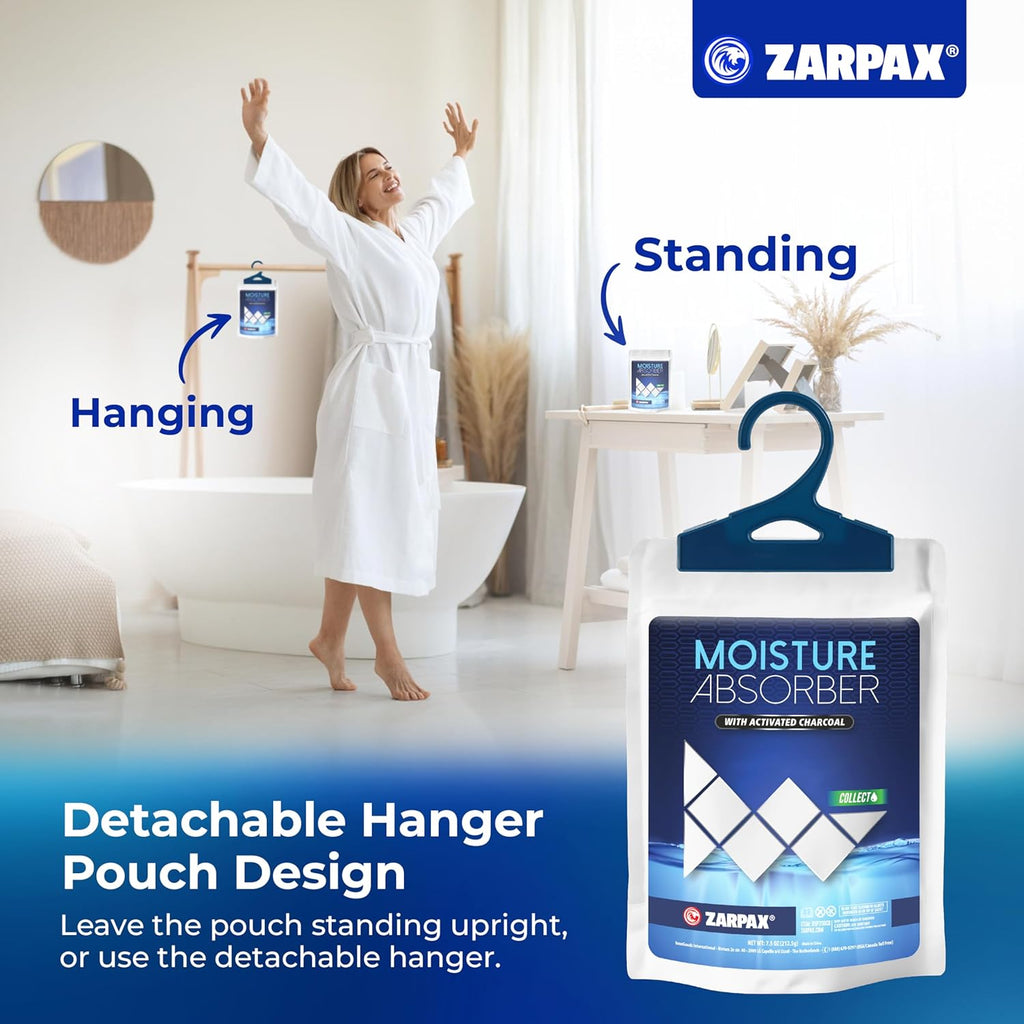 Moisture Absorber Sachets Activated Charcoal 7.5 oz/212g - Remove Excess Moisture In Air & Odor - Desiccant Dehumidifier for Closet, Drawer, Storage - Dampness & Humidity Control - Set of 10