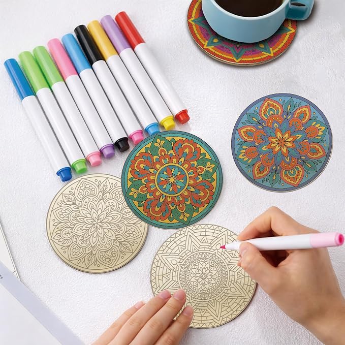 26PCS Wood Coasters Craft Kit 10 Paint You Own Coaster - Image 5