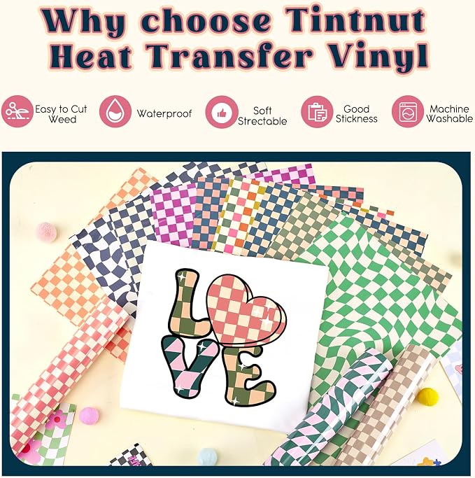 Tintnut Retro Checkerboard Heat Transfer Vinyl, 12 12"x10" Iron on Vinyl | - Image 3