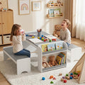 Kids Table and Bench Set, Montessori Kids Table and Chair Set, Indoor Wooden by Callales