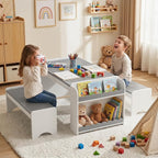 Kids Table and Bench Set, Montessori Kids Table and Chair Set, Indoor Wooden by Callales