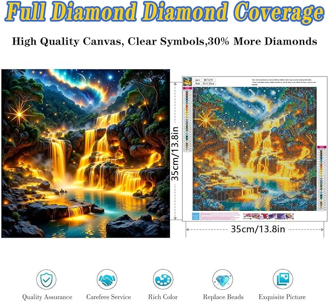 Waterfall Diamond Art Kits for Adults, Landscape Diamond Painting 14x14in | 5D - Image 4