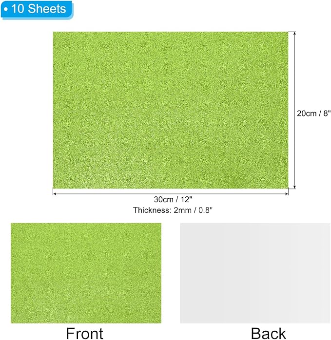 PATIKIL Light Green Shiny EVA Glitter Foam Sheet 11 x 8 Inch 2mm Thick - Image 2