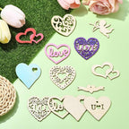 45 pcs Mixed Styles Heart Theme Unfinished Wood Cutout Charms Love Sweet Wood - Image 5