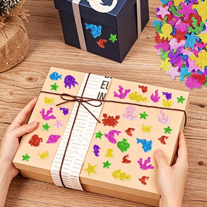 651 Pcs Glitter Foam Stickers, Sea Animal Shapes Stickers, 7 Sheets Colorful 3D - Image 6
