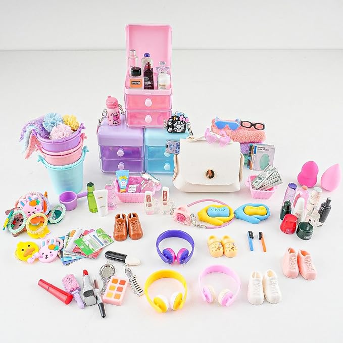 118Pcs Dollhouse Mini Jewelry Storage Case Cosmetic Hand Bag Towel Bathroom Set - Image 5