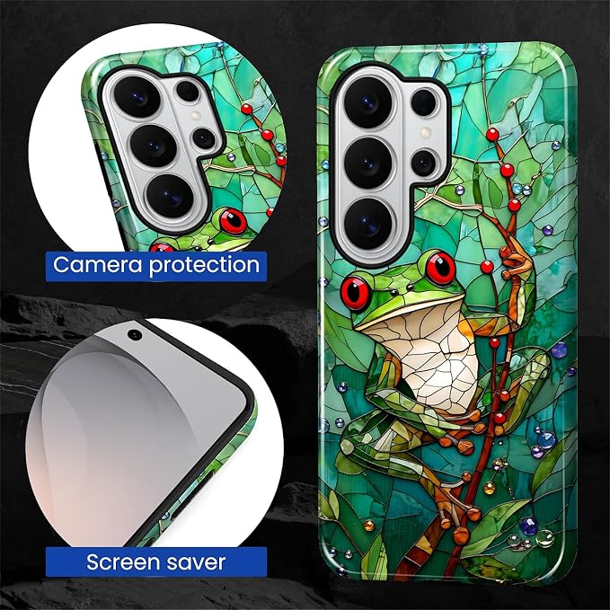 for Samsung Galaxy S26 Ultra Case, Frog Stained Glass Pattern Glossy 2 in 1 - Image 6