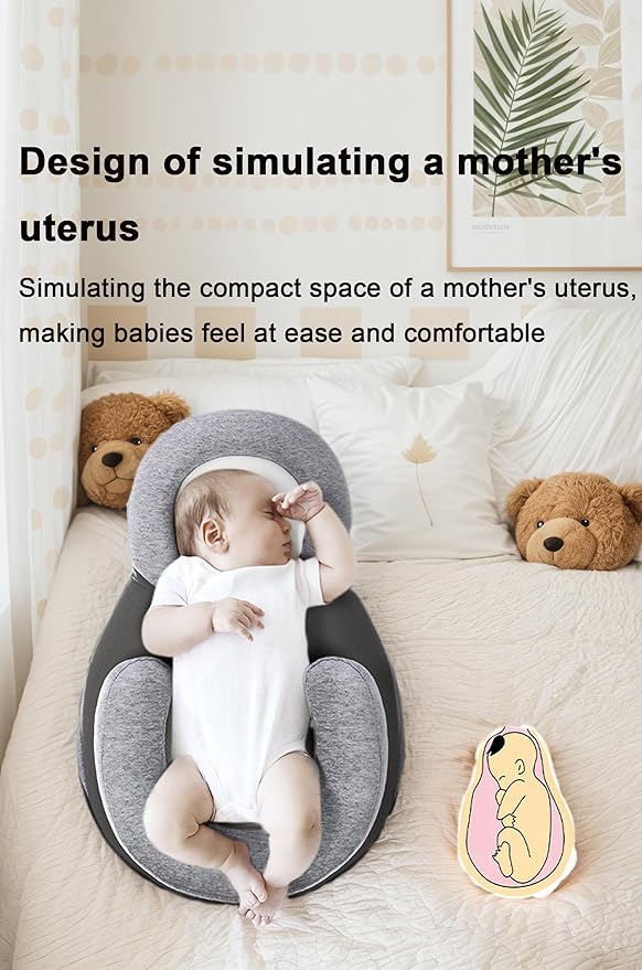 Baby Feeding Support Pillow, Anti Overflow Feeding Pillow, Nursing Pillow with Safety Strap, Baby Lounger Reflux Wedge Breastfeeding (Grey)