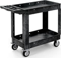 YITAHOME Utility Cart on Wheels, Plastic Tool Cart 550 lbs Capacity Service Cart, 40 x 17 Inch 2 Shelf Extra Heavy Duty Rolling Work Carts for Warehouse, Garage, School & Office, Cleaning, Black