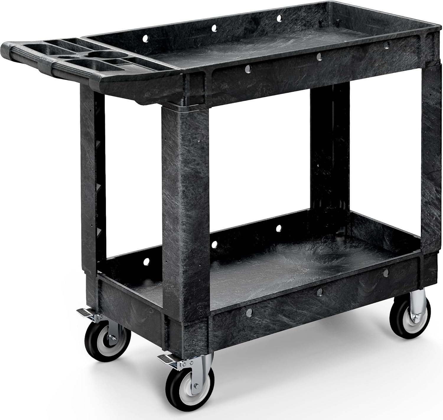 YITAHOME Utility Cart on Wheels, Plastic Tool Cart 550 lbs Capacity Service Cart, 40 x 17 Inch 2 Shelf Extra Heavy Duty Rolling Work Carts for Warehouse, Garage, School & Office, Cleaning, Black