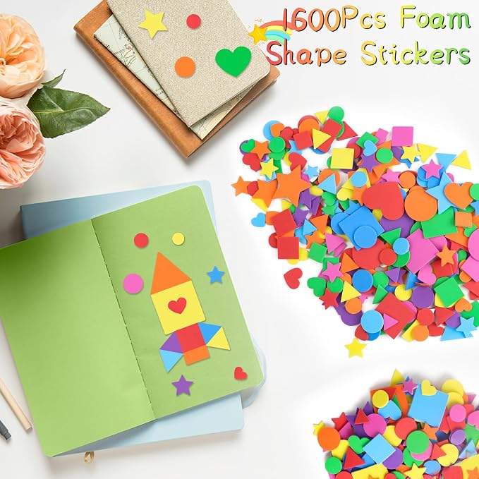 1600Pcs Foam Stickers, 8 Colors Foam Shape Stickers - Image 4