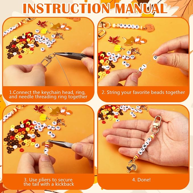 Tondiamo 2823 Pcs Thanksgiving Bead Keychain DIY Craft Making Kit Autumn Leaf - Image 3