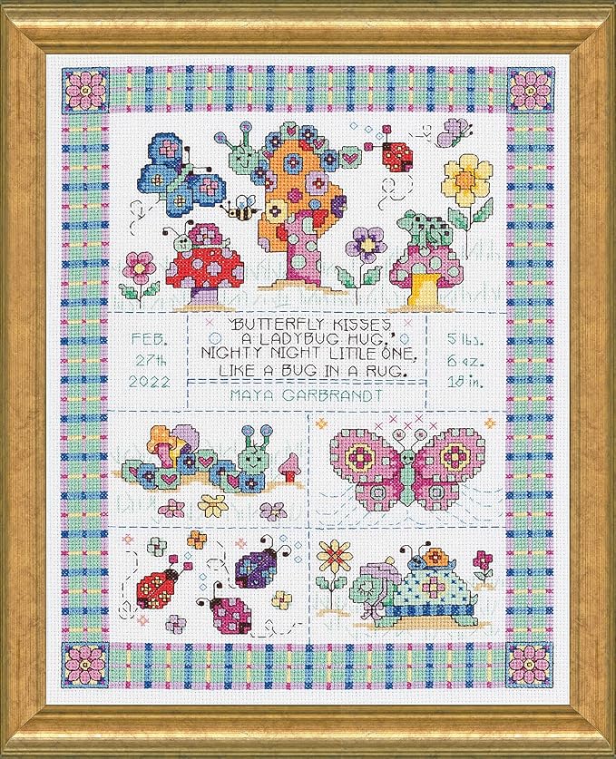 Janlynn 14 Count Bug in a Rug Birth Record Counted Cross Stitch Kit, 9-3/4-Inch by Janlynn