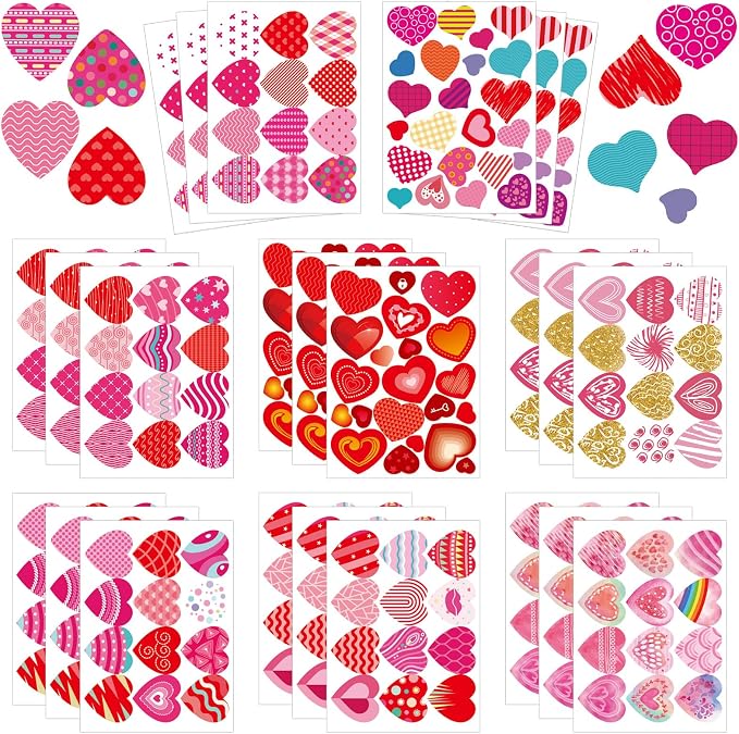 24 Sheets of Valentines Day Heart Stickers by Cosomia