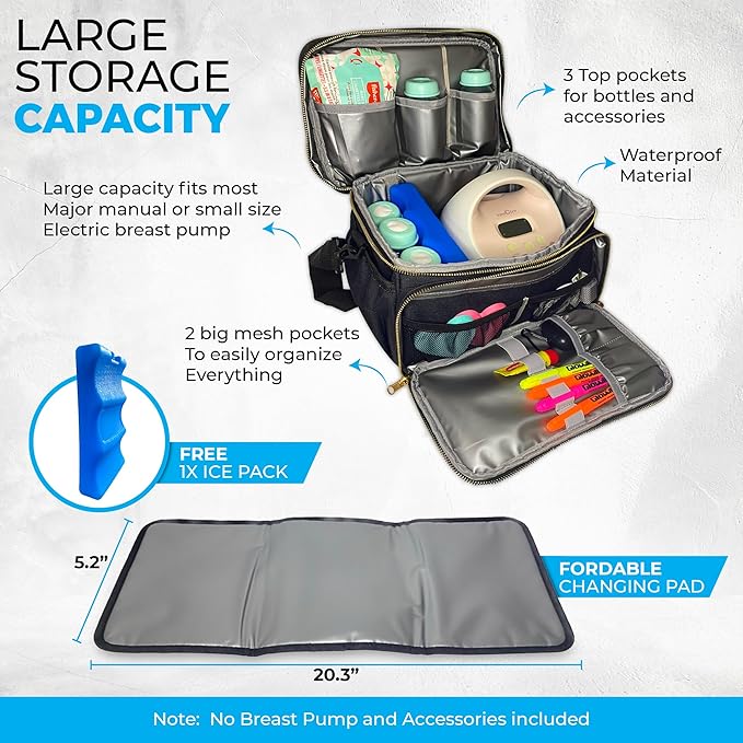 Breast Pump Bag - Breast Milk Cooler Travel Bag, Pumping Bag, Diaper Tote Bag, Pumping Bag for Work, Breast Pump Bag with Cooler Ice Pack, Compatible with Spectra S1, S2