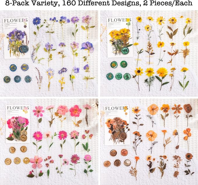 Knaid Pressed Flower Themed Stickers Set Dried Flowers Resin Stickers Decals - Image 3
