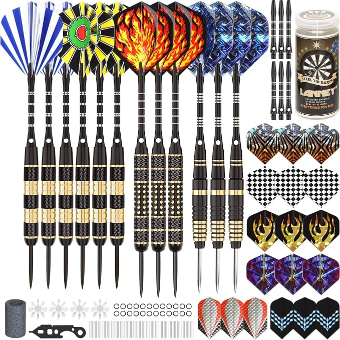 LANNEY Darts Metal Tip Set, Steel Tip Darts Set 20 Grams 24 Grams and 26 Grams by LANNEY