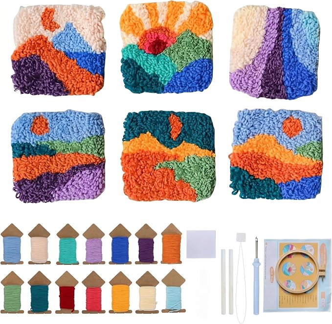 Avtytsda 6PCS Punch Needle Coaster Kit, Easy Punch Needle DIY Embroidery Set by Avtytsda