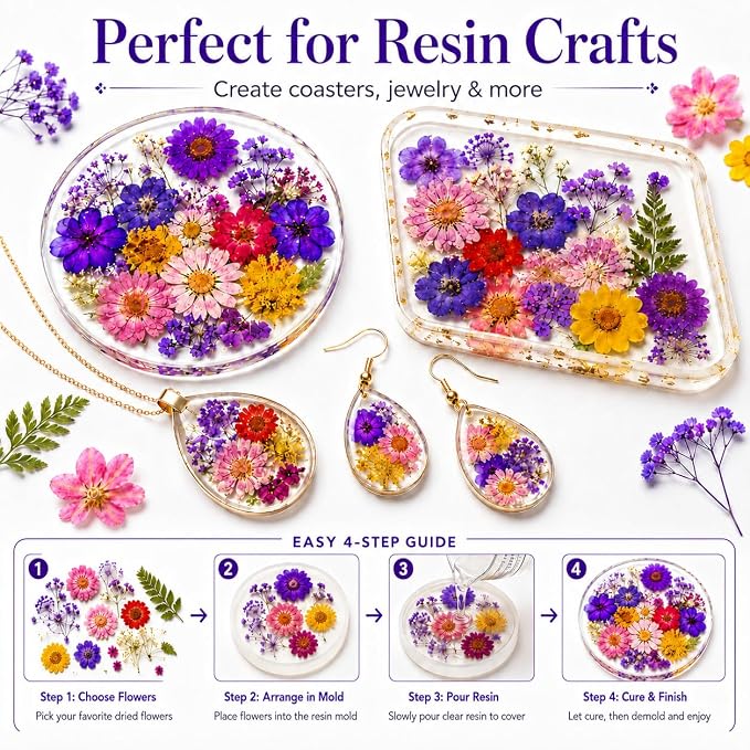 70 pcs Dried Flowers for Resin, Natural Flowers and Leaves Kit - Image 3