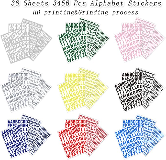 PRSTINCOL 3456 Pcs 36 Sheets Colorful Alphabet Stickers Pad, 9 Colors Self - Image 3