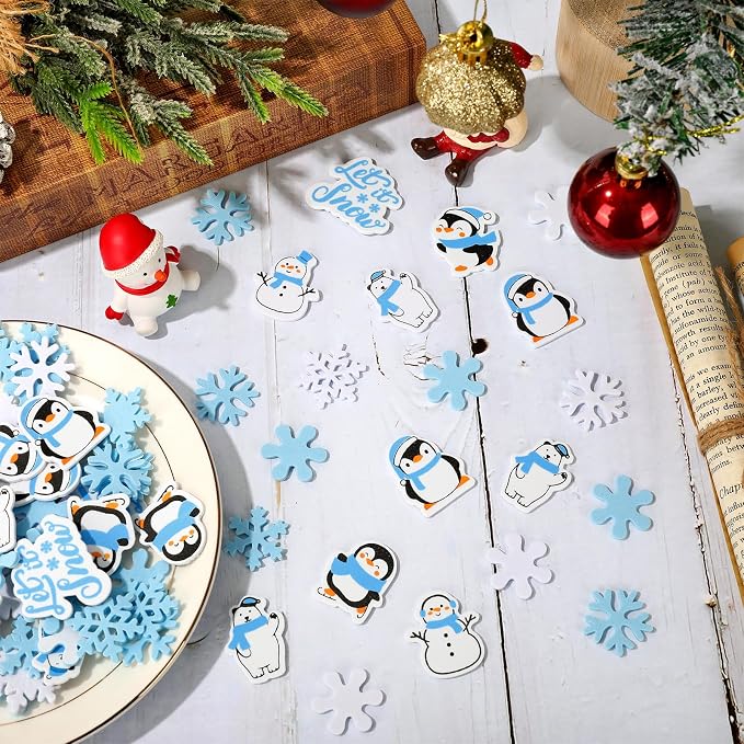 Whaline 500 Pcs Winter Foam Stickers Snowflake Snowman Penguin Bear Decals Self - Image 4