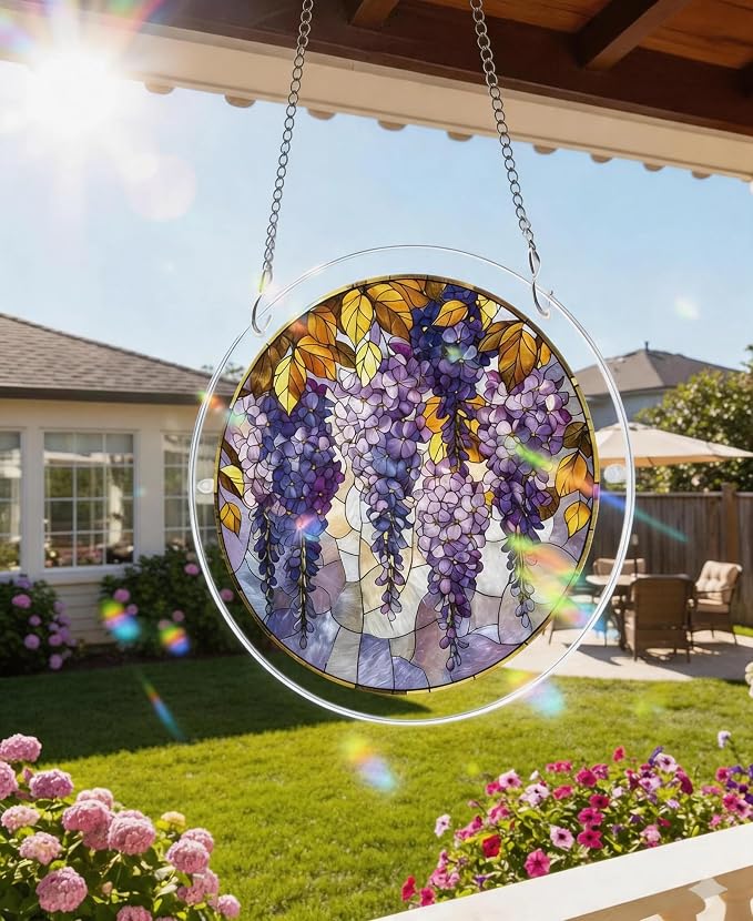 Acrylic Puzzle Suncatcher, Autumn Leaf Wisteria Sun Catcher - Image 2