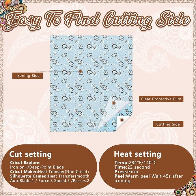 HTVSTD Paisley HTV Heat Transfer Vinyl 10 Sheets 12×10in Iron on Vinyl | - Image 7
