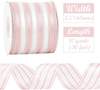 HUIHUANG Pink White Stripe Sheer Ribbon - Image 2