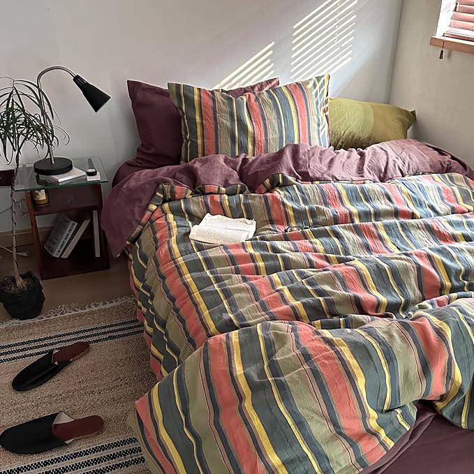 mixinni Vintage Striped Duvet Cover Set Queen Size - Image 8