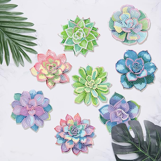 Clendo 8 Pcs Succulent Diamond Art Coasters Kit - Image 2