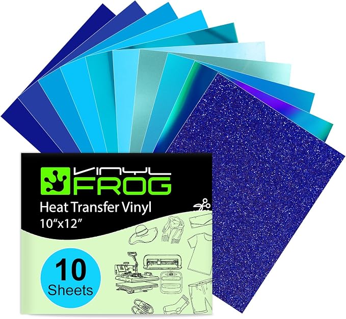 VINYL FROG Blue HTV Vinyl 10 Sheets Iron on Vinyl 12” X 10”Heat Transfer Vinyl by VINYLFROG