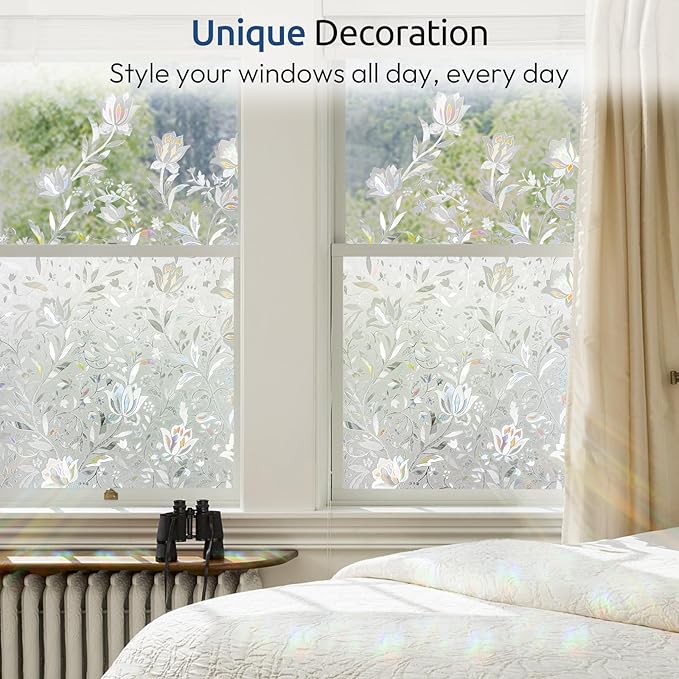 rabbitgoo Window Privacy Film, Stained Glass Cling, Tulip 29.5" x 78.7" | - Image 6