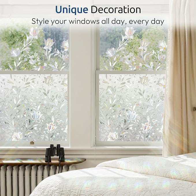 rabbitgoo Window Privacy Film, Stained Glass Cling, Tulip 11.8" x 78.7" | - Image 6