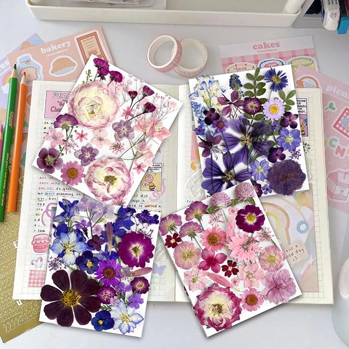 148PCS Purple Hot Pink Dried Pressed Flowers - Image 2