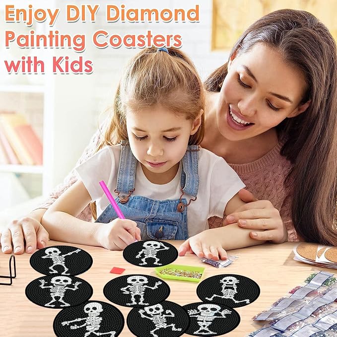 ijbnhd 8 PCS Skull Diamond Art Coasters 4X4inch | Skull Diamond Painting - Image 4