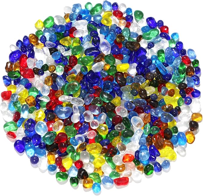 QYGL 0.55LB Colorful Clear Glass Pebbles, Tumbled Sea Glass Stones by QYGL