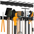 Storaboks Heavy Duty Garage Storage Rack System, Wall Mounted Tool Organizer with 8 Double Hooks, 3 Rails, Garden Yard Tools Hanger for Ski Gears, Broom, Rake, Shovel