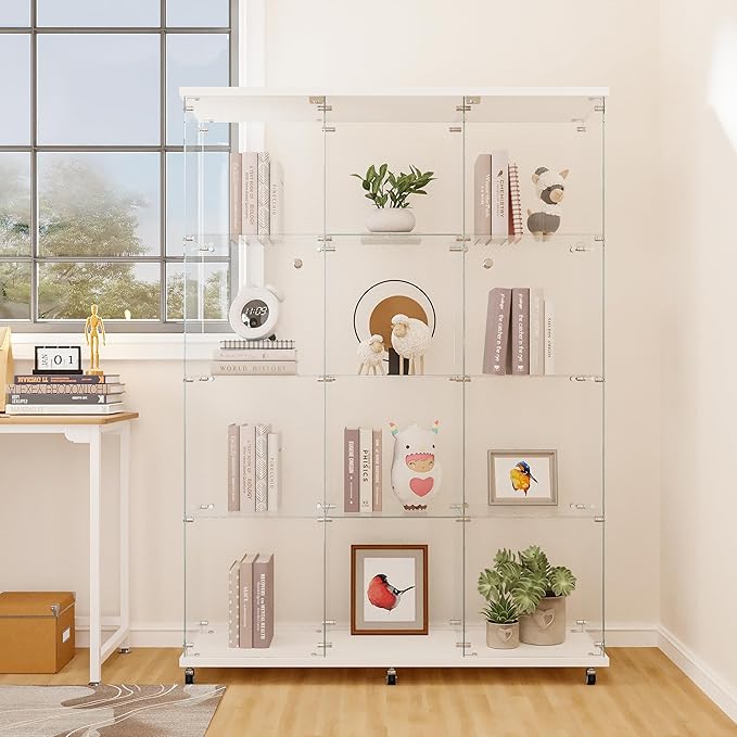 FLYMUHJIA Curio Cabinets with Glass Doors Modern Glass Shelves Tempered Glass - Image 4