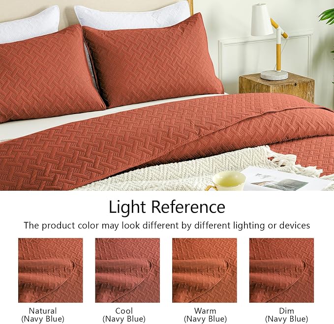 FLYMME Queen Quilt Bedding Set Burnt Orange Lightweight Bedspreads Full Size - Image 5