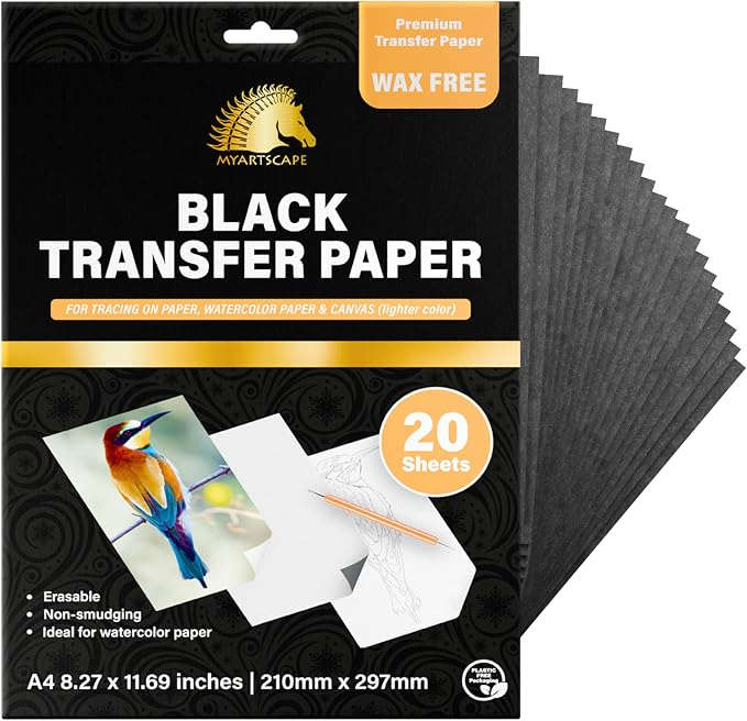 MyArtscape Graphite Transfer Paper, 20 Black Sheets by MyArtscape