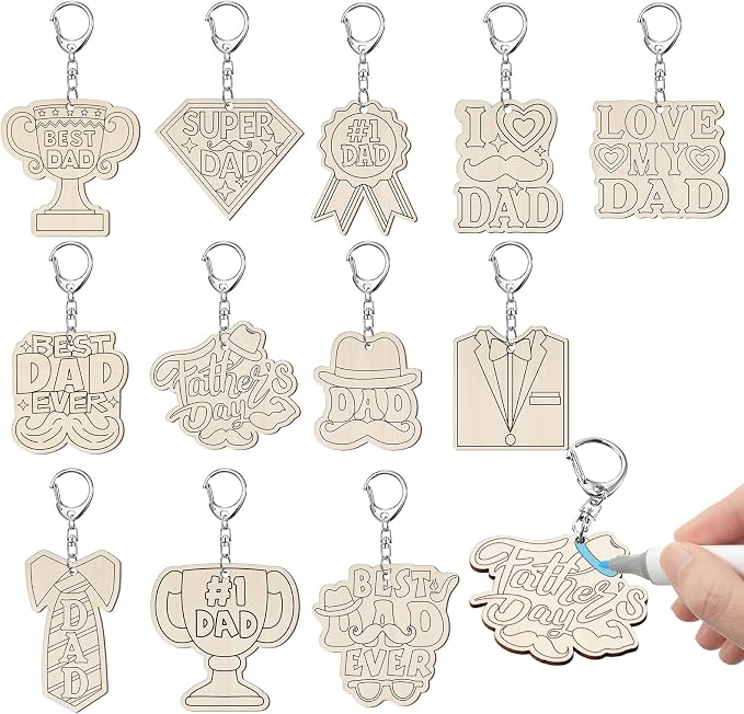 RattanView 24 Pcs Dad Craft Color Your Own Keychains DIY Craft Wooden Blank by RattanView