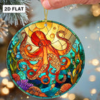 Faux Stained Glass Octopus Acrylic Hanging Ornament, Octopus Christmas Tree - Image 3