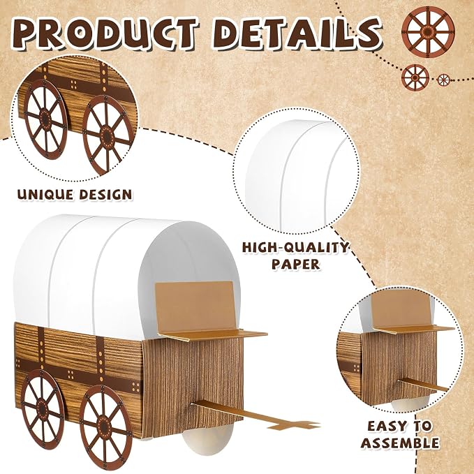 Motipuns 48 Pcs 3D Western Covered Wagon Craft Kit Toy Wagon - Image 3