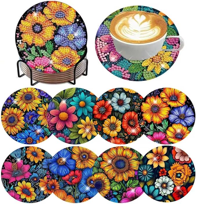 ijbnhd 8 Pcs Flowers Diamond Art Coasters by ijbnhd