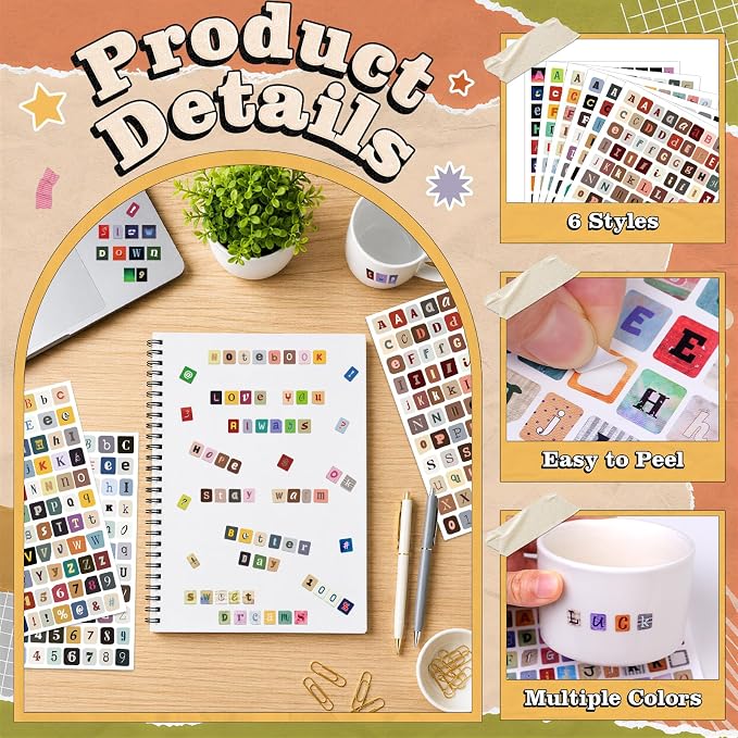 1956 Pcs Letter Stickers for Scrapbook Supplies, Vintage Alphabet Stickers | 18 - Image 3